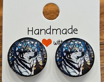 Handmade Husky Dog Stud or Clip On Earrings Free Shipping