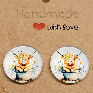 Handmade Highland Cow Stud Earrings: Stainless Steel Posts