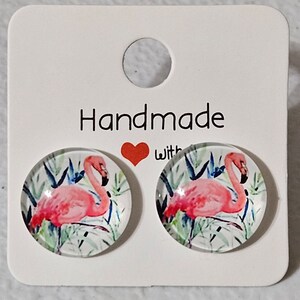 Pink Flamingo Earrings - Stud, Clip On, Dangle Earrings, Handmade, SKU26
