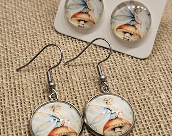 Forest Fairy Earrings, Handmade Studs, Whimsical Jewelry