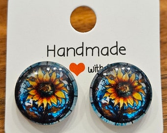 Handmade Stained Glass Look Sunflower Earrings Yellow and Orange Free Shipping