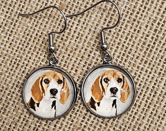 Beagle Dangle Earrings, Dog Owner Jewelry, Stainless Steel