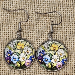 Pansy Earrings - Handmade, Dangle, Stud, Hypoallergenic, SKU290