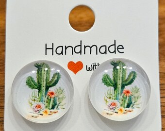 Handmade Cactus Stud or Clip On Earrings Free Shipping