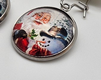 Handmade Santa Claus and Snowman Dangle Earrings Free Shipping