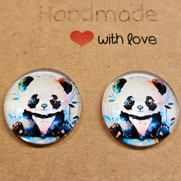 Handmade Black and White Panda Bear Stud Earrings Free Shipping