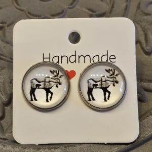 Moose Earrings - Handmade, Black and White, Stud, Silhouette