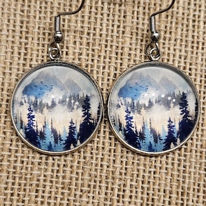 Mountain Landscape Earrings, Handmade, Hypoallergenic, Studs, Dangle, SKU70
