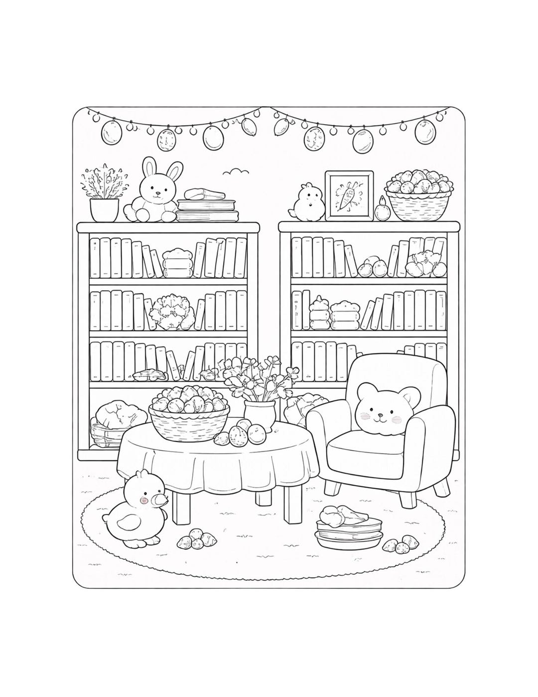 Inviting Easter Library Scene Coloring Page| Fun Easter Home Decor ...