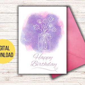 Cartão de aniversário em aquarela para impressão, cartão digital, imprimir em casa