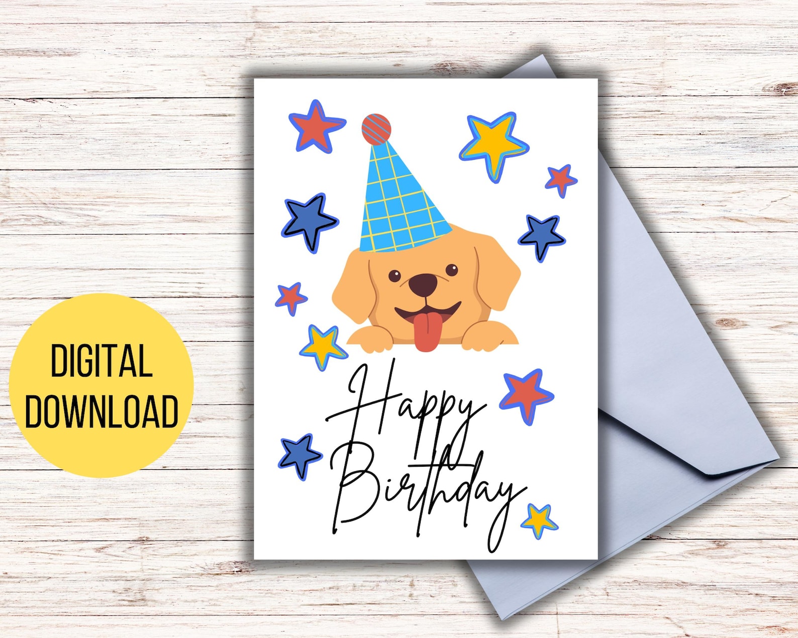 Printable Dog Birthday Card, Digital Greeting Card, Print at Home - Etsy