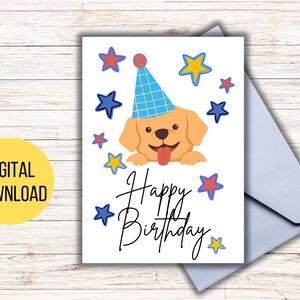 Tarjeta de cumpleaños para perros imprimible, tarjeta de felicitación digital, imprimir en casa