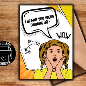 Printable Funny 30th Birthday card, digital download, print at home greeting card