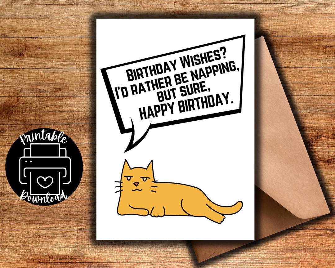 Printable Funny Cat Birthday Card Funny Card for Friend Print at Home