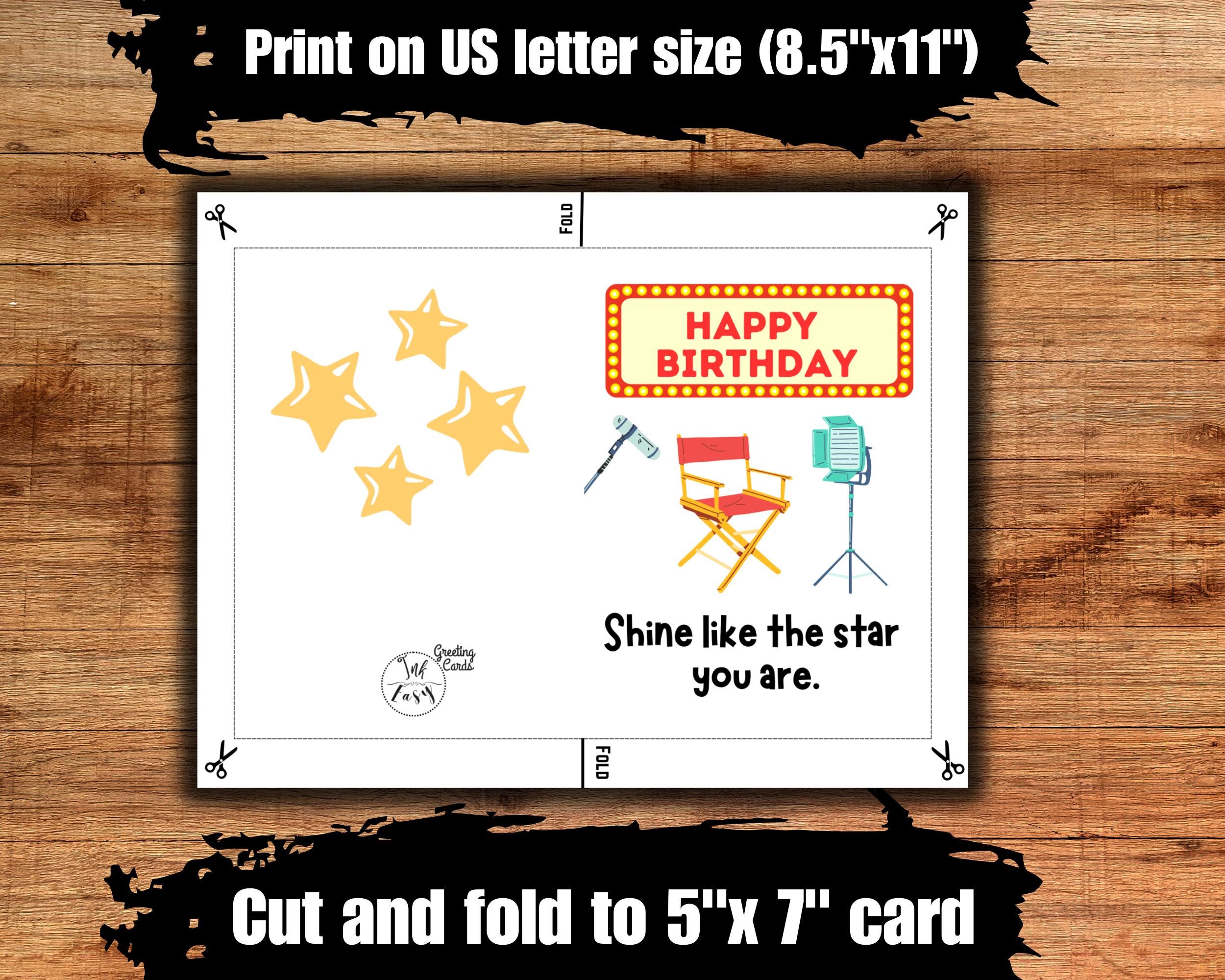 Movie Star Birthday Card, Digital Greeting Card Download, Print at Home