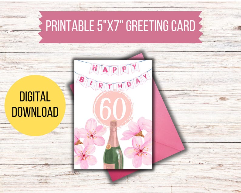 Printable 60th Birthday Card for Women, Milestone Age Card, 60 Greeting ...