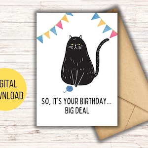 Printable Rude Cat Birthday Card, Digital  Card, Print at Home