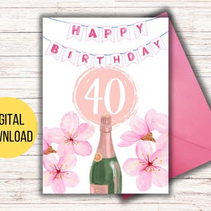 Carte de 40e anniversaire imprimable, impression à la maison, carte de voeux numérique