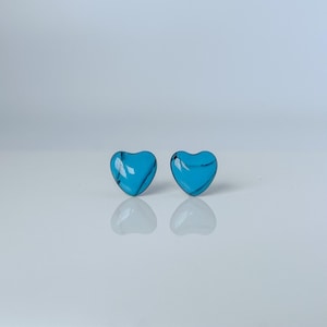 Mini Faux Turquoise Heart Studs, Polymer Clay Heart Earrings, Small Boho Studs, Dainty Western Jewelry, Gift For Her
