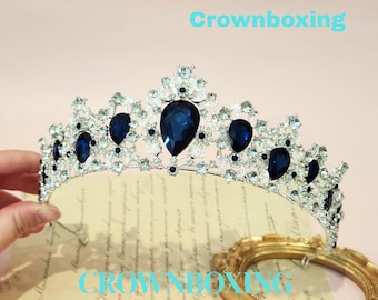Ocean Blue Rhinestone Tiara: Queen Bridal Crown - Etsy display picture 3