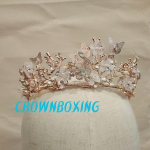 Butterfly Crown bridal Tiara Wedding Headpiece Rhinestones Headband Rose Gold bride hair accessories Princess pearl bridesmaid gift
