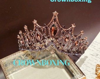 Handmade Burgundy Crystal Crown: Victorian Queen Tiara  display picture 3