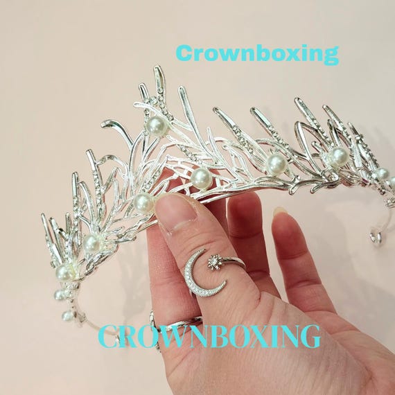 Pearl White Tiara Crown, Crystal Silver Princess Headpiece 