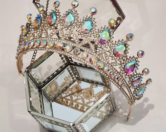 Corona nupcial AB Crystal Tiara, tocado de boda, adorno para el cabello de princesa