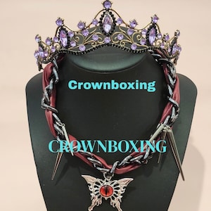 Vintage Baroque purple tiara Crown Red Goth Heart Necklace Set Halloween Costume Cosplay Tiara Wedding Crown Birthday gift Bridesmaid gift