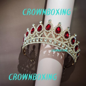 Tiara Crown for Women Bride Queen Princess Prom quinceanera Headpiece Rhinestones Pageant bridal jewelry wedding Hair piece baroque red