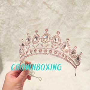 Princess pink Crystal Tiara quinceanera queen Rhinestone Crown for Women Party birthday tiara Hair accessories Headwear jewelry wedding gift