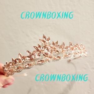 Rose Gold bride Crystal Tiara Crown Wedding Headpiece princess Prom Headband Diadem Pageant Rhinestone Headwear bridal jewelry pink