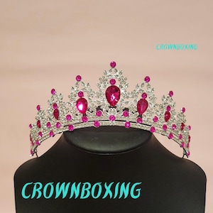 Pink Crystal Crown Silver Tiara Bridal Headpieces Rhinestone Headwear Pageant diadem Queen Crown for Brides Birthday Christmas anniversary