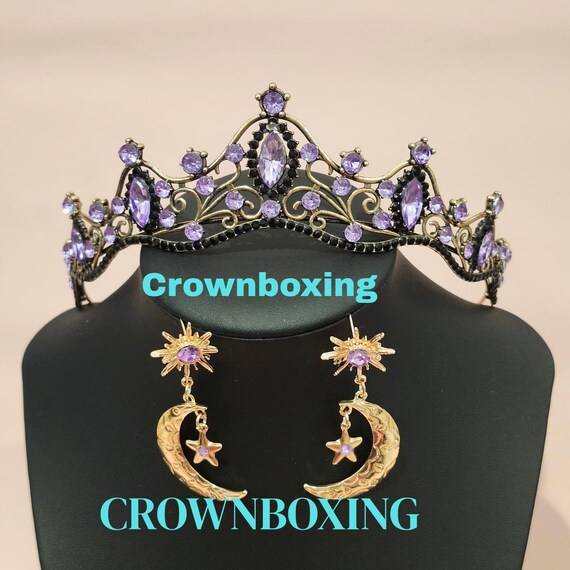 Purple Baroque Queen Vintage Tiara Crystal Crown Star Moon 