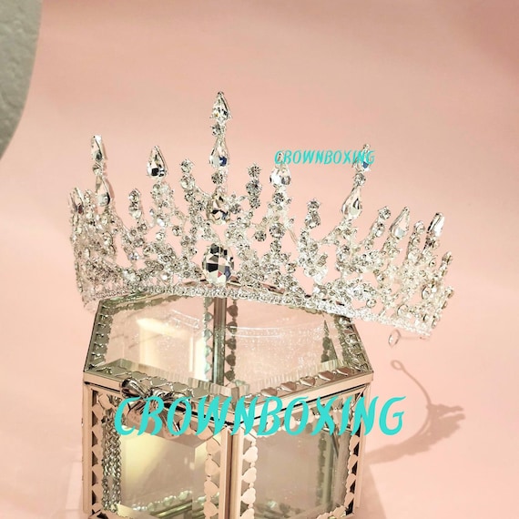 Silver Clear Crystal Princess Teardrop Rhinestone Tiara Crown Glass Elegant silver crystal tiara with teardrop gems and ornate  main image 3