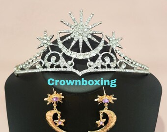 Star Tiara Crowns Star Earrings Set Wedding Hair Accessories Gold Crystal Vintage Bride Tiara Headpiece Royal Princess Headband for women