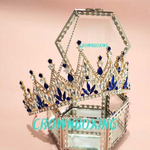 Blue Wedding Dainty Tiara, Bridal Crown Tiara, Crystal Wedding Headpiece, floral Rhinestone Bridal Crown, princess quinceanera Crown Pageant