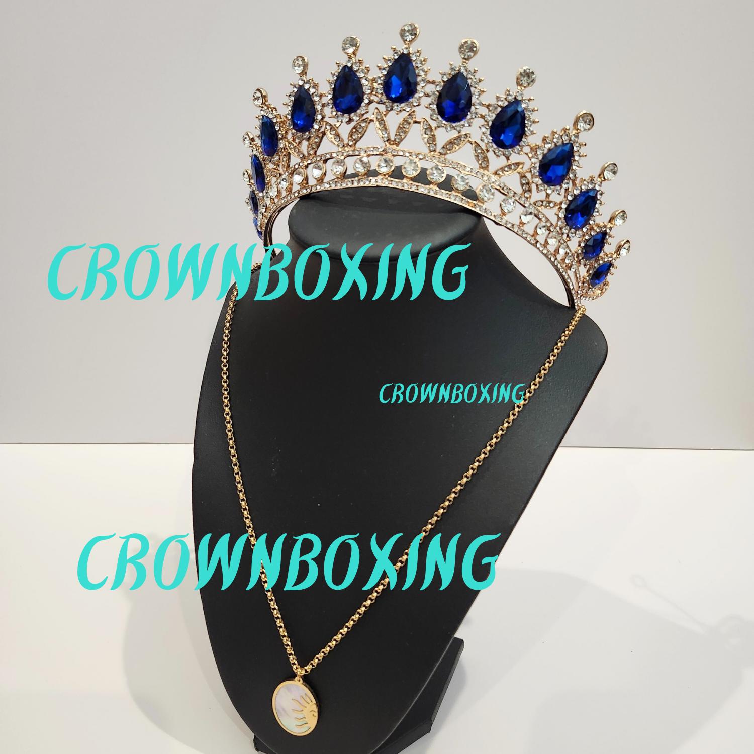 Blue crystal tiara set with jewelry set necklace and earrings gift Royal Blue Crystal Bridal Set Tiaras and Earrings and  main image 2