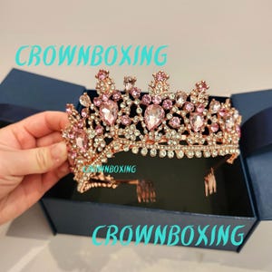 Rosa Kristall Krone Hochzeit Haarschmuck Tiara Braut Prinzessin Abschlussball Stirnband Diadem Pageant Strass Kopfbedeckung Braut Haarteil Geburtstag