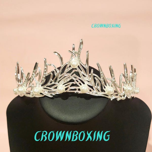 Tiara de boda con fuego de perla blanca, tiara de novia vintage, corona para mujer, tiara para fiesta de disfraces de Halloween, tiara floral con diamantes de imitación, tiara de reina para cumpleaños