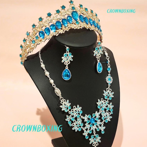 Bridal Jewelry Set With Tiara Necklace Earrings Wedding 