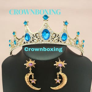 Light blue Tiara opal Bridal Crown, Quinceanera Crown, Blue opal Jewelry Necklace and Earrings set, Baby blue Quince Crown, Wedding set