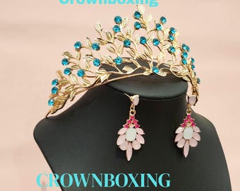 Vintage Handmade Crown, Sapphire Crystal Crown, Victorian Tiara, Copper Crown Handmade Sapphire Crystal Crown: Victorian Bronze Copper  main image 2