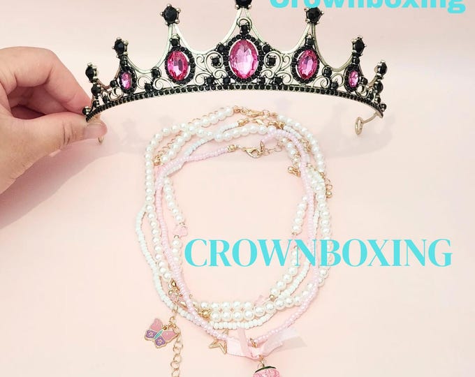 Süßes 16th Krone, Quinceanera Krone, Floral Rosa Halskette, Prinzessin Krone, Kommunion Krone, Geburtstag Krone, Rosa Hochzeit Schmuck-Set