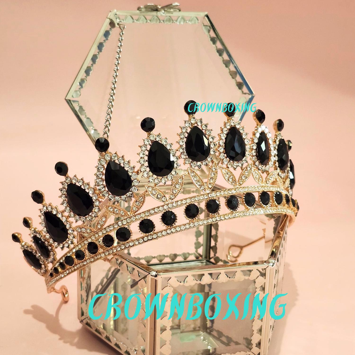Couronne Baroque Noire - Diadème Cristal Gothique - Pour Mariage, Fête, Cosplay