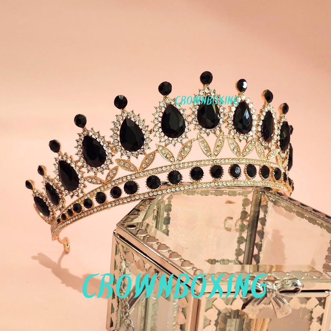 Couronne Baroque Noir,Diadème En Cristal Gothique Diadème De Mariage Diadème En Strass Bijoux De Tête De Mariée Banquet Et Fête D'anniversaire