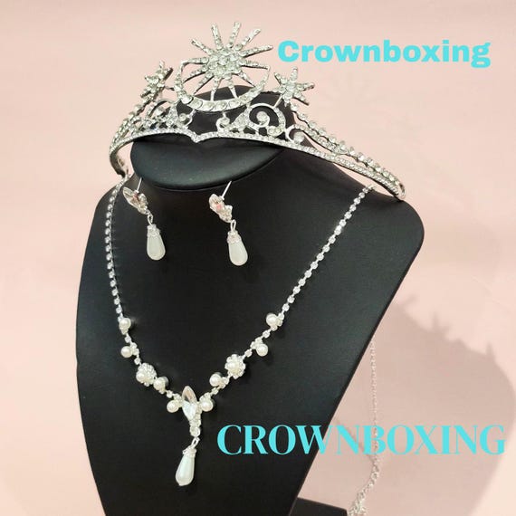Pearl Silver Crystal Elegant Tiara With Earrings Necklace  display picture 1