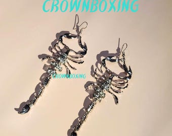 Gothic silver scorpion drop earrings, Punk Pendant sparkling Dangle, Gothic jewelry, Gothic cruff, unisex earrings cool birthday Gift