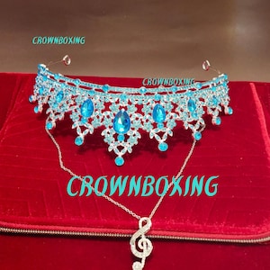 Blue Wedding Tiara jewelry set, Rhinestone Queen Tiara Crown For Women, Anniversary Gift, birthday tiara, quinceanera Crown, Prom Tiara