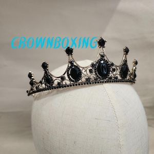 Baroque retro Black Bridal Crystal Tiaras, Princess Queen Pageant Prom Rhinestone Wedding Headpiece Veil Crown Hair accessories Birthday